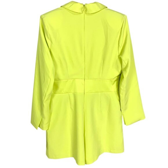 Disco Neon Lime Yellow NY&C Double-Breasted Blazer Romper Pleated Waist Size L - Picture 7 of 11